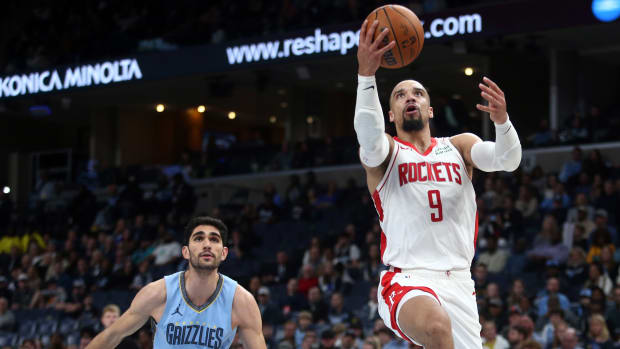 Rockets forward Dillon Brooks (9) drives to the basket during the second half against the Memphis Grizzlies at FedExForum.